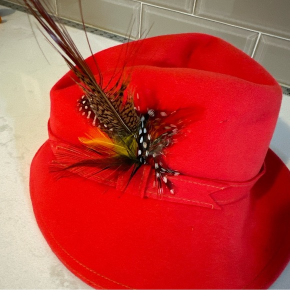 Vintage Adolfo II Geo. W Bollman 100% Wool Doeskin Felt Red Hat - Picture 2 of 8